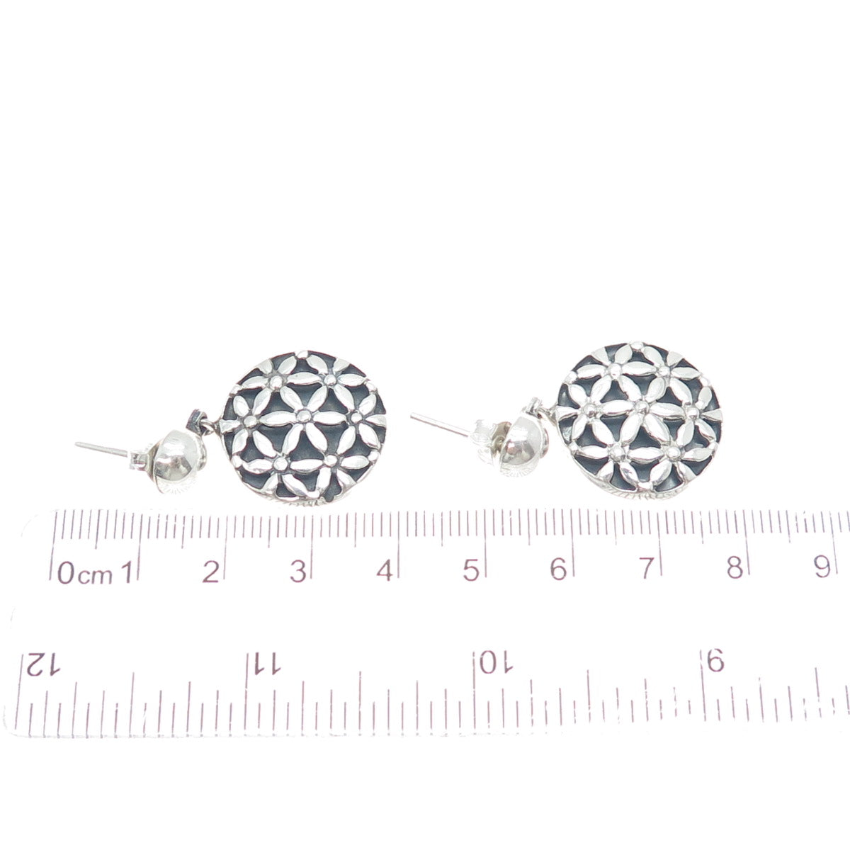 PLATELLA 950 Silver Vintage Floral Round Dangle Earrings
