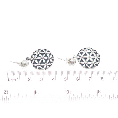 PLATELLA 950 Silver Vintage Floral Round Dangle Earrings