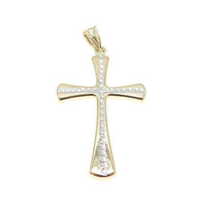 14K Yellow & White Gold Diamond-Cut Cross Religious Charm Pendant