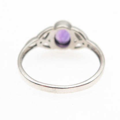 925 Sterling Silver Vintage Real Amethyst Celtic Trinity Ring Size 9