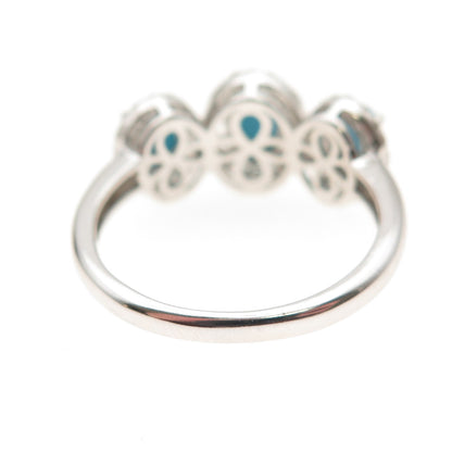 925 Sterling Silver Real Sleeping Beauty Turquoise & White Topaz Ring Size 8