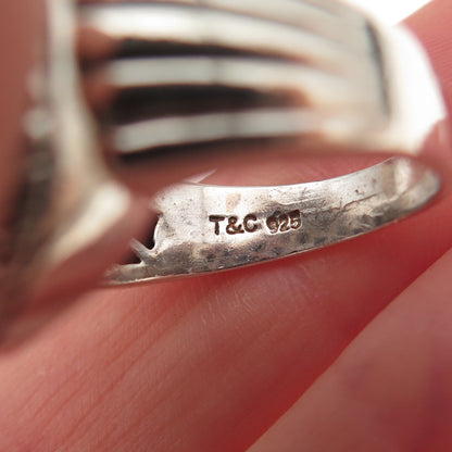 Town & Country 925 Sterling Silver 14K Gold Real Diamond Oxidized Ring Size 8.25