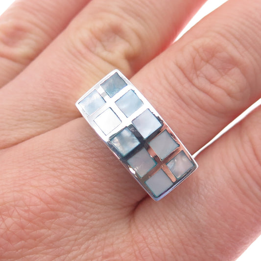 ANNIKA WITT 925 Sterling Silver Vintage Real MOP Modernist Ring Size 9