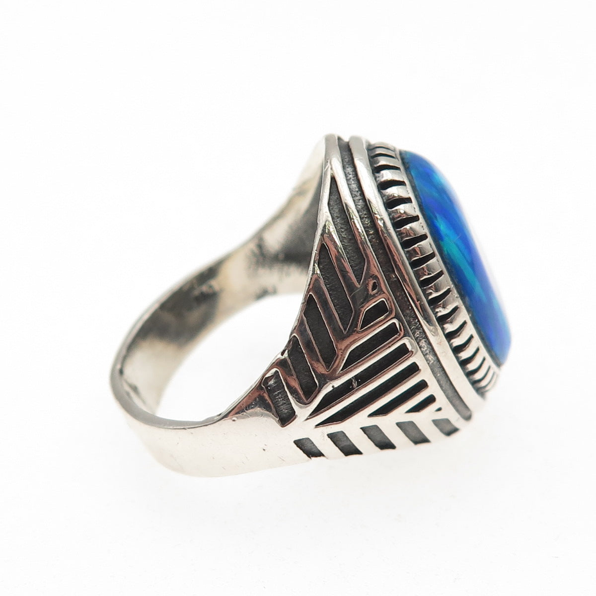 950 Silver Vintage Real Opal Oxidized Ring Size 9.5