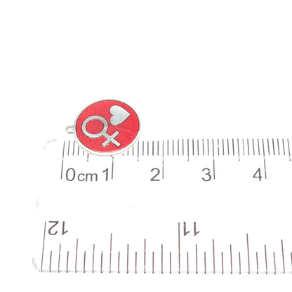 925 Sterling Silver Red Enamel Female Symbol & Heart Minimalist Charm Pendant