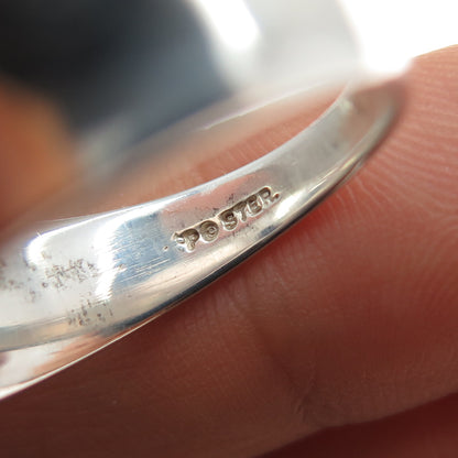 925 Sterling Silver Vintage Real Oval-Cut Swiss Blue Topaz Modernist Ring Size 9