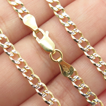 P. LUX 925 Sterling Silver Gold Plated Italy Diamond-Cut Curb Chain Necklace 22"