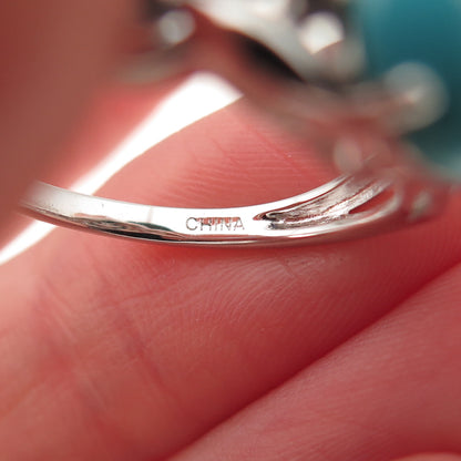 925 Sterling Silver Real Sleeping Beauty Turquoise Floral Ring Size 8