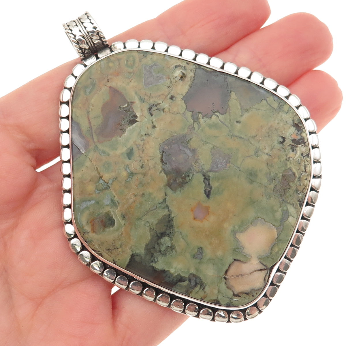 CARTI 925 Sterling Silver Vintage Real Rhyolite Jasper Large 51.2g Pendant