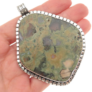 CARTI 925 Sterling Silver Vintage Real Rhyolite Jasper Large 51.2g Pendant