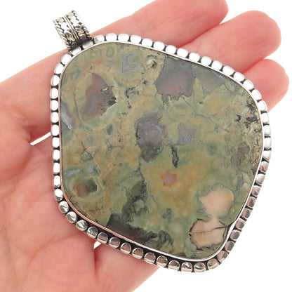 CARTI 925 Sterling Silver Vintage Real Rhyolite Jasper Large 51.2g Pendant