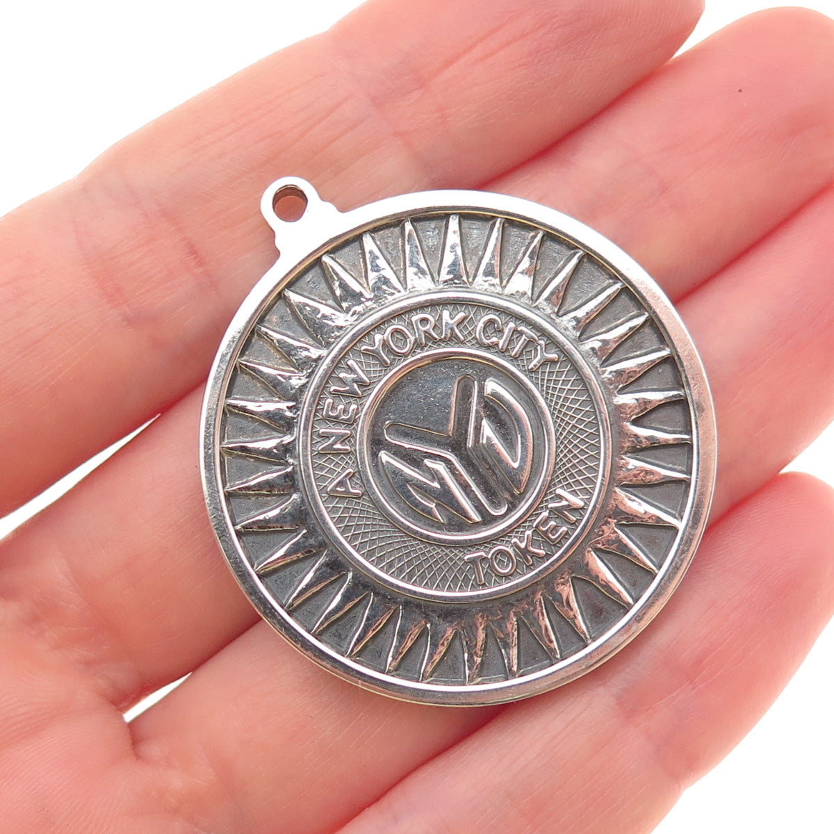The Vets Medal 925 Sterling Silver Vintage NYC Token Oxidized Pendant