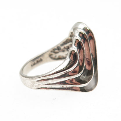 925 Sterling Silver Vintage Modernist Wavy Oxidized Ring Size 6.75