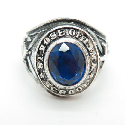 925 Sterling Vintage 1974 Lab-Created Sapphire St. Rose Of Lima School Ring 8.25