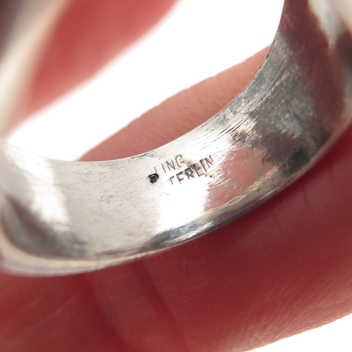 925 Sterling Silver Vintage Modernist 3-Row Oxidized Ring Size 6