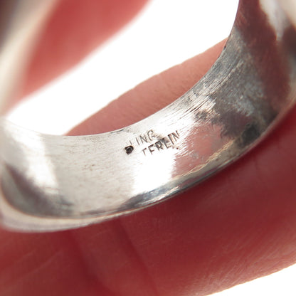 925 Sterling Silver Vintage Modernist 3-Row Oxidized Ring Size 6