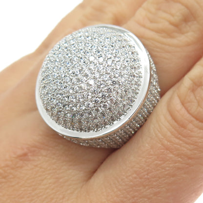925 Sterling Silver Pave C Z Domed Ring Size 8