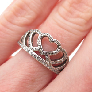 PANDORA 925 Sterling Silver Round-Cut C Z Hearts Tiara Ring Size 6