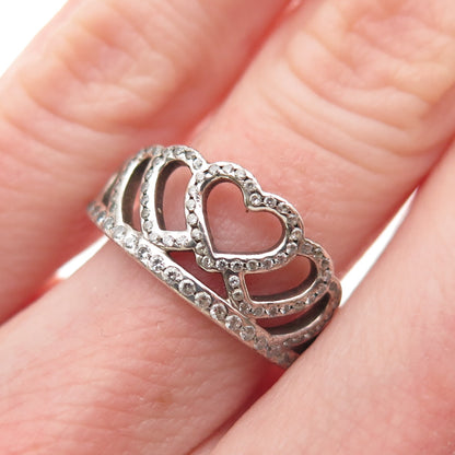 PANDORA 925 Sterling Silver Round-Cut C Z Hearts Tiara Ring Size 6