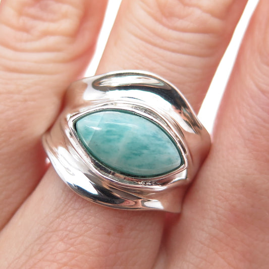 HAGIT GORALI 925 Sterling Vintage Israel Real Amazonite Modernist Ring Size 10