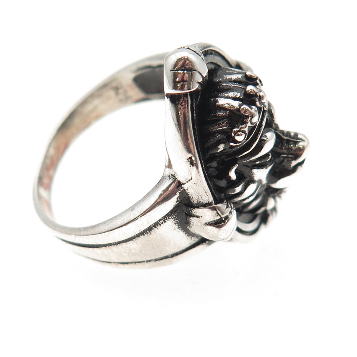 925 Sterling Silver Vintage Crown Lion Oxidized Ring Size 10.75