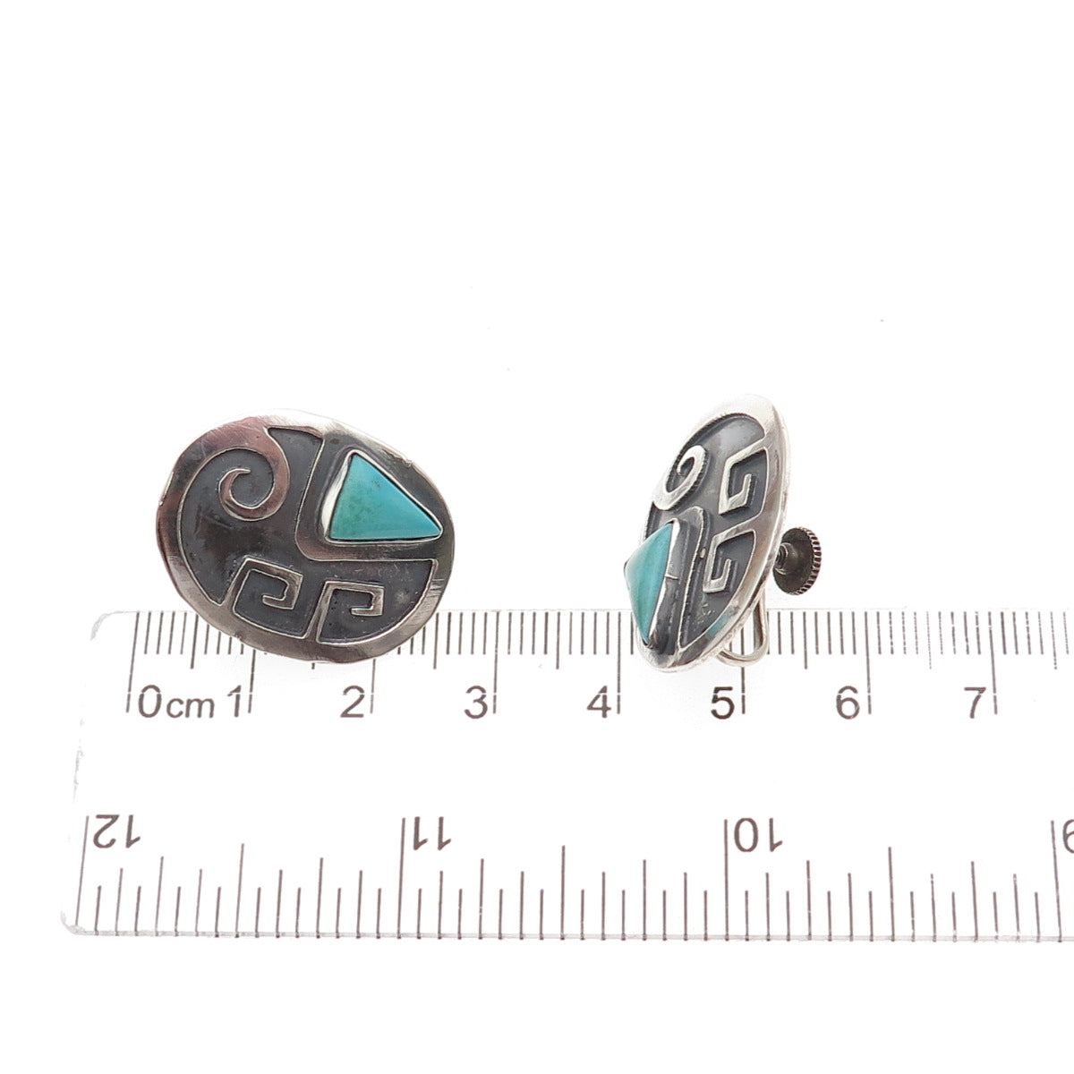 Old Pawn 925 Sterling Silver Vintage Southwestern Turquoise Screw Back Earrings