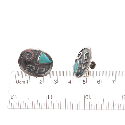 Old Pawn 925 Sterling Silver Vintage Southwestern Turquoise Screw Back Earrings