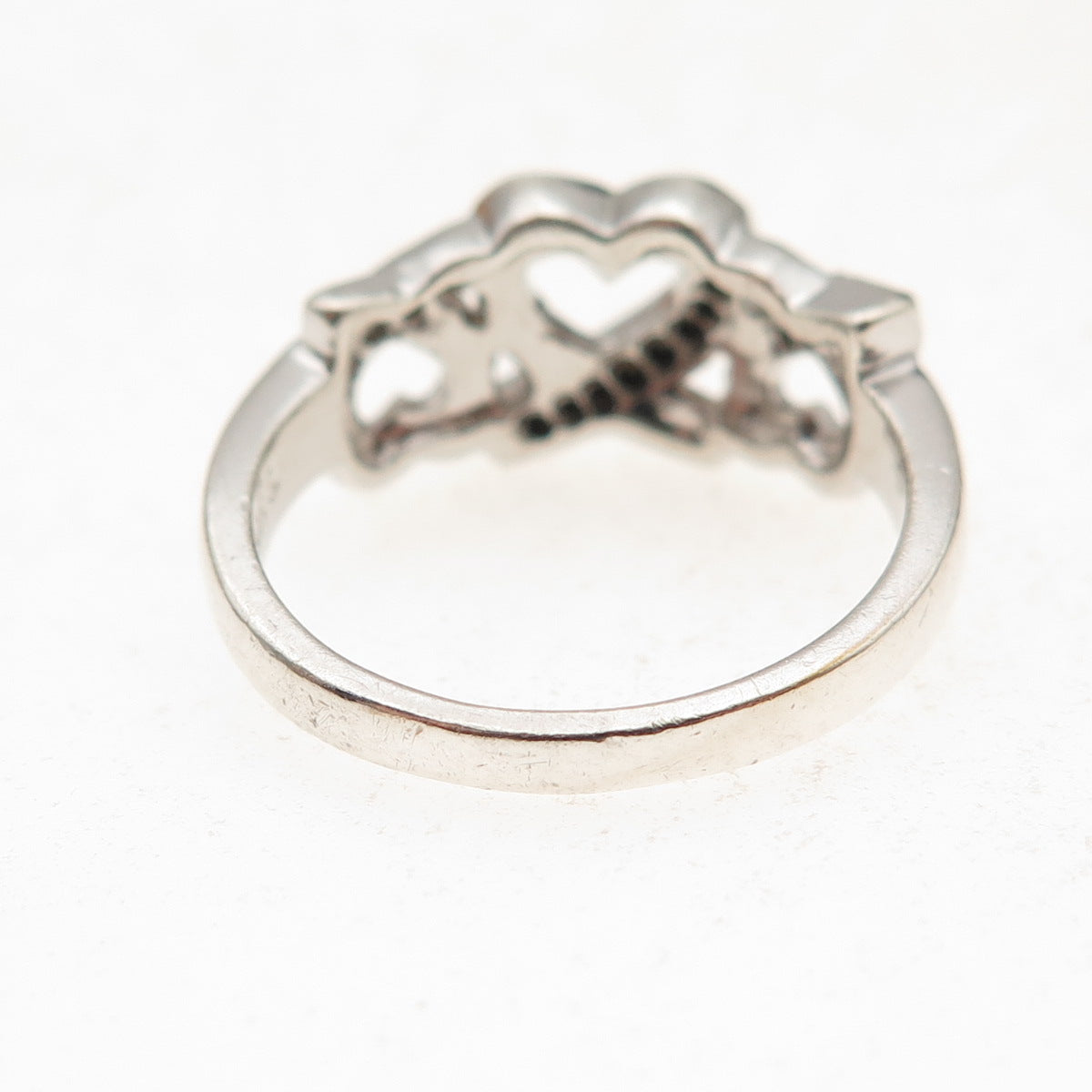 925 Sterling Silver Real Round-Cut Diamond Open Heart Ring Size 7