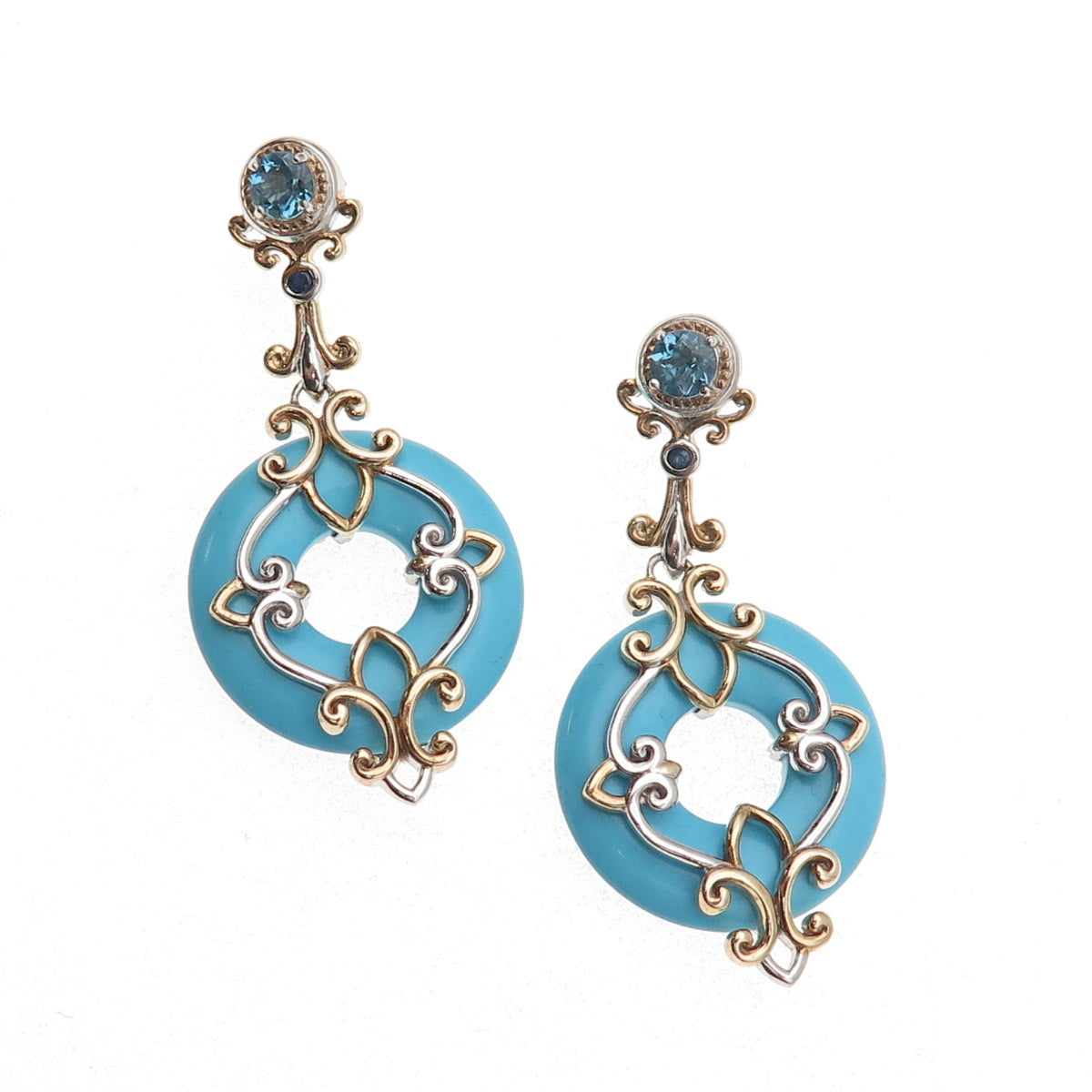 Michael Valitutti Gems En Vogue 925 Sterling Turquoise Topaz & Sapphire Earrings