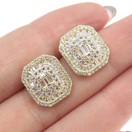 925 Sterling Silver Gold Plated Multi-Cut C Z Sparkling Earrings