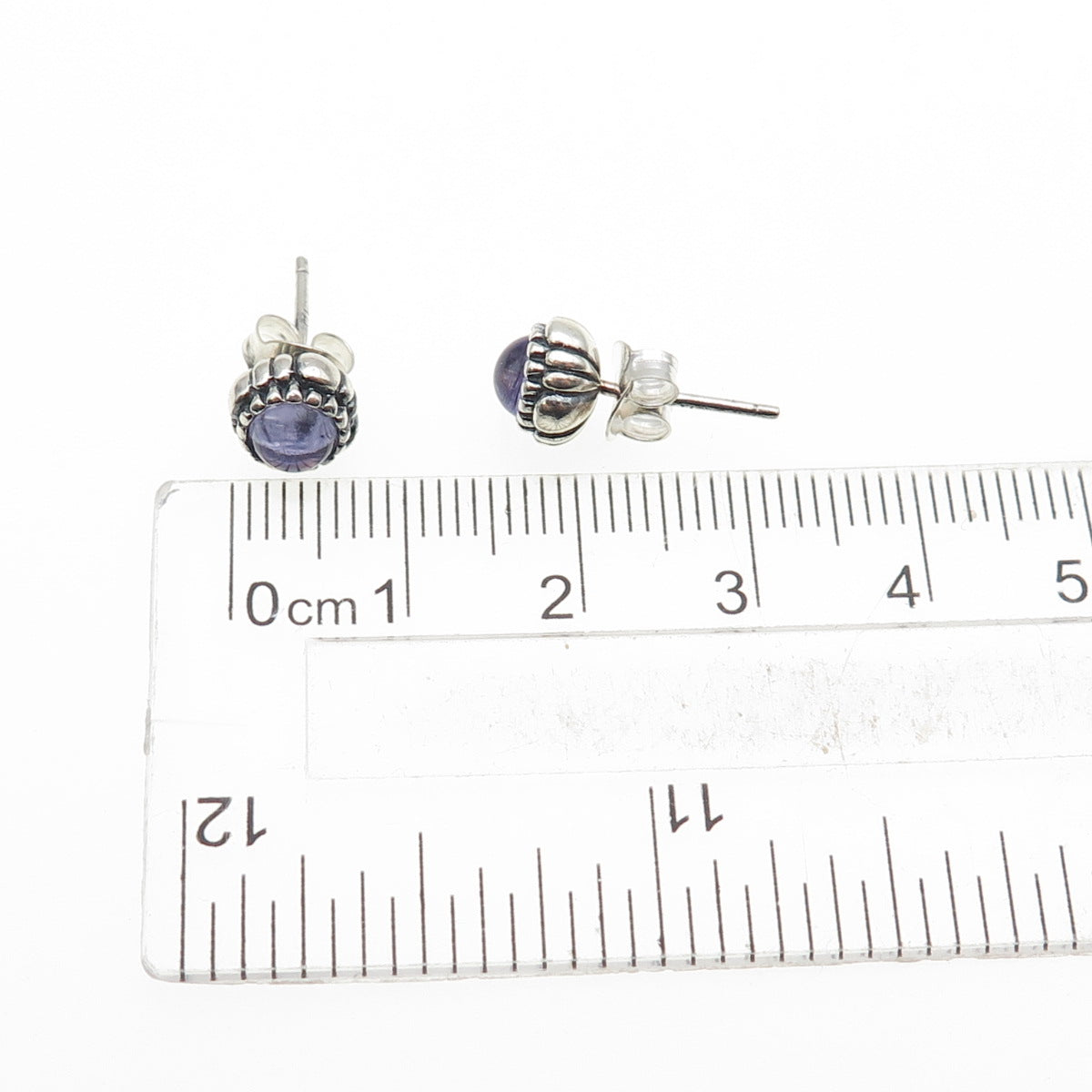 925 Sterling Silver Purple Glass Oxidized Stud Earrings