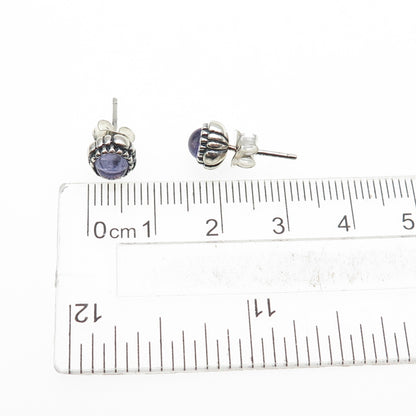925 Sterling Silver Purple Glass Oxidized Stud Earrings