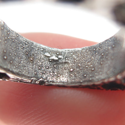 925 Sterling Silver 2-Tone Vintage Real Garnet Modernist Oxidized Ring Size 5
