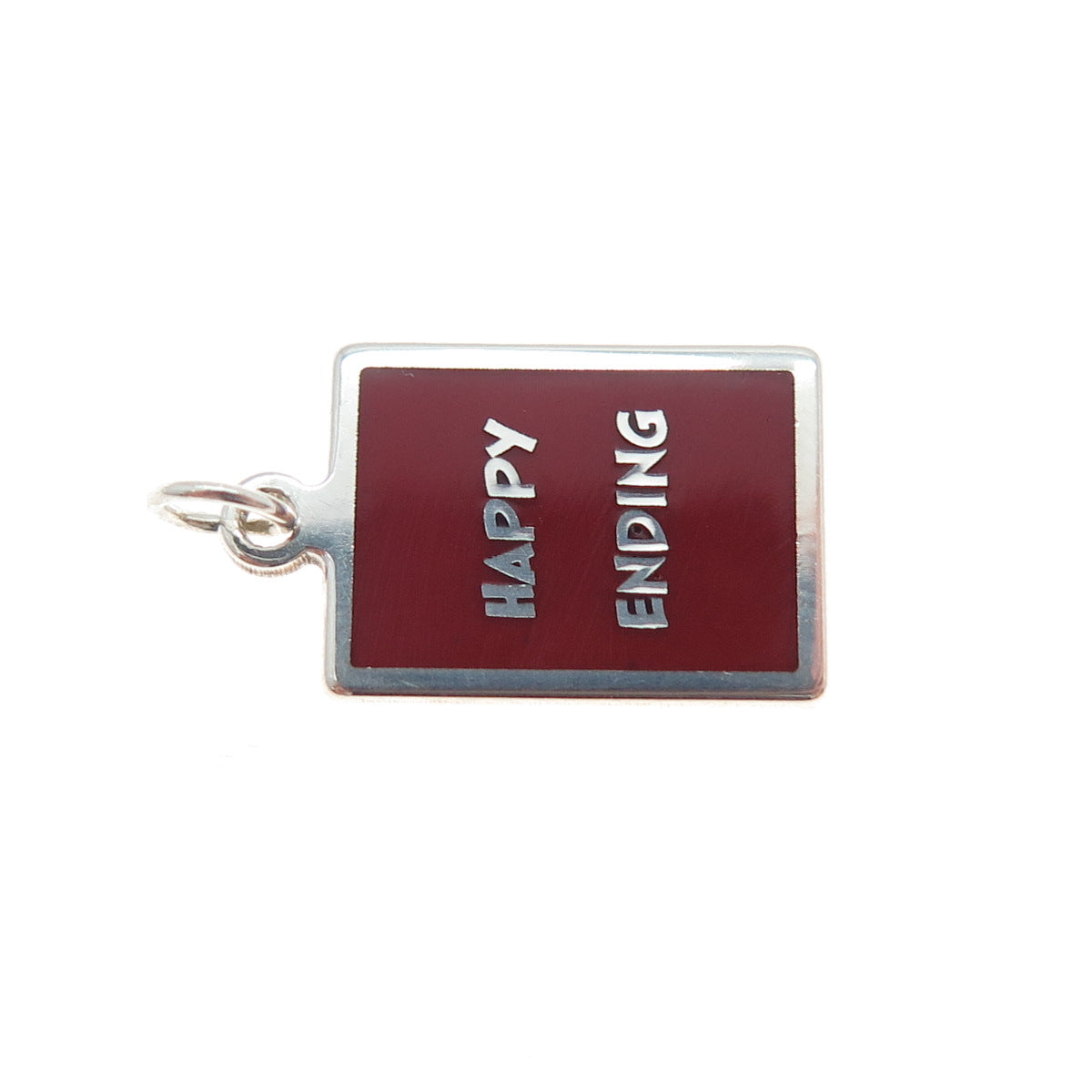 925 Sterling Silver Red Enamel Happy Ending Minimalist Charm Pendant