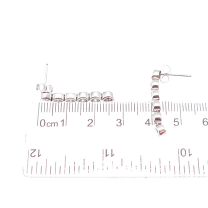 925 Sterling Silver Round-Cut C Z Dangle Earrings
