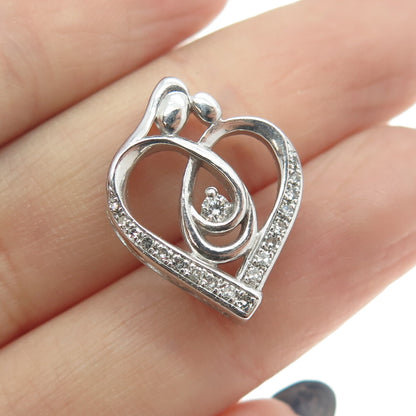 925 Sterling Silver Real Round-Cut Diamond Mom & Child Heart Slide Pendant