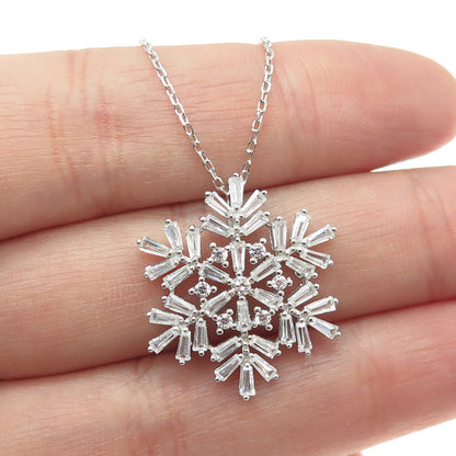 HAN 925 Sterling Silver Multi-C Z Snowflake Cable Chain Necklace 18"