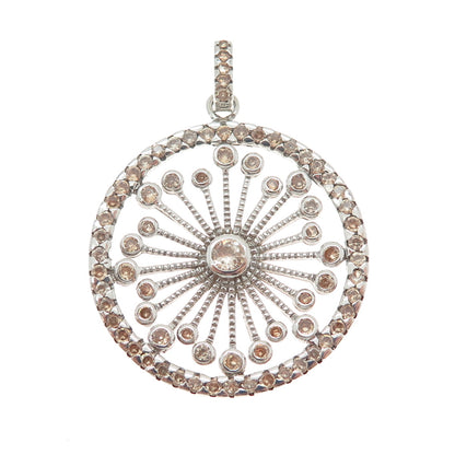 925 Sterling Silver Round-Cut Champagne C Z Flower Circle Pendant