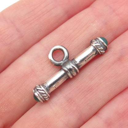 925 Sterling Silver Vintage Green Chalcedony Bracelet / Necklace Toggle Lock Bar