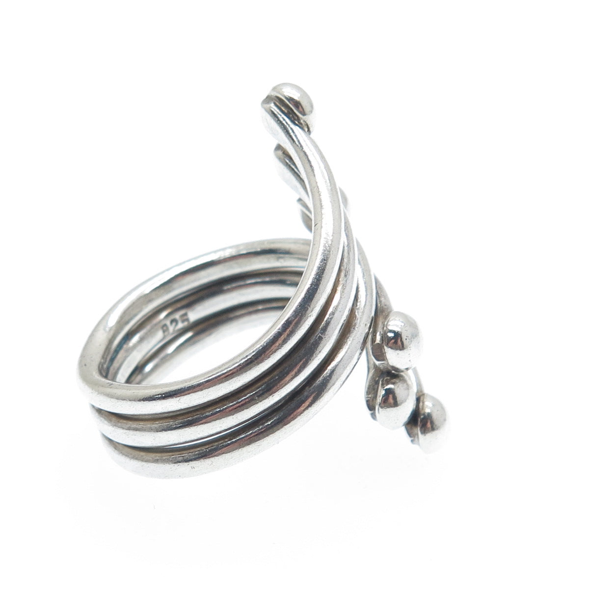 925 Sterling Silver Vintage Modernist Bypass Adjustable Ring Size 6.25