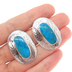 CHAPAL ZENRAY 925 Sterling Silver Vintage Real Morenci Turquoise Ethnic Earrings