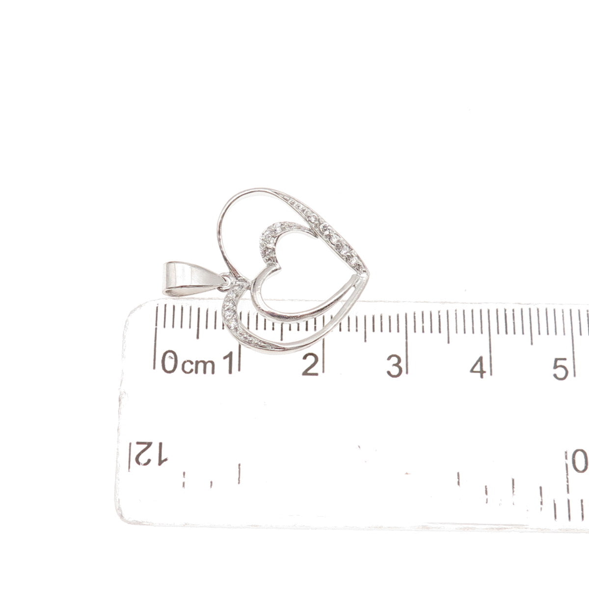 925 Sterling Silver Round-Cut C Z Double Heart Mini Charm Pendant