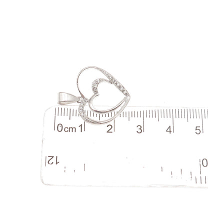 925 Sterling Silver Round-Cut C Z Double Heart Mini Charm Pendant