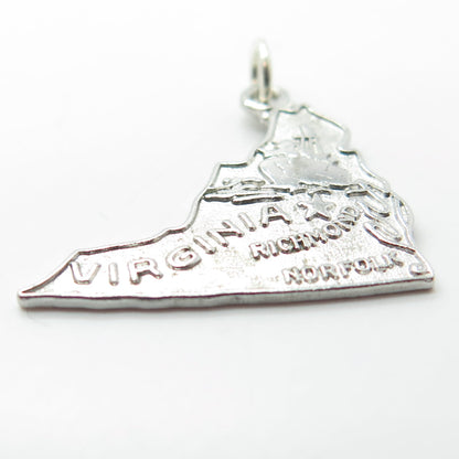 WELLS 925 Sterling Silver Vintage Virginia Cavalier State Map Charm Pendant