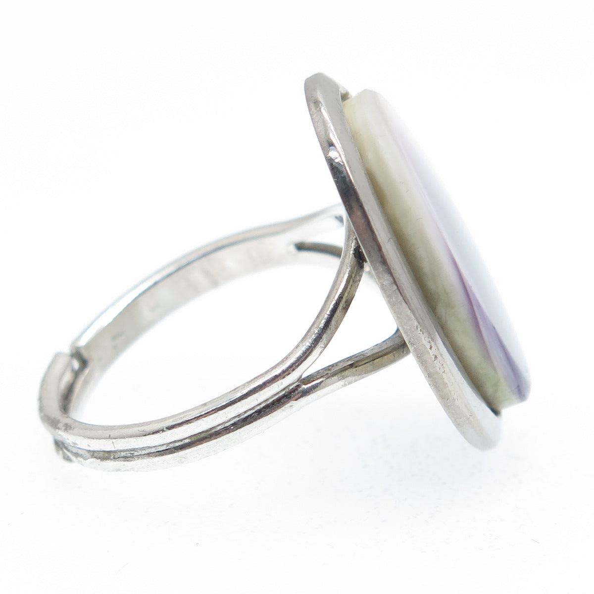925 Sterling Silver Vintage Real Purple & White MOP Adjustable Ring Size 6