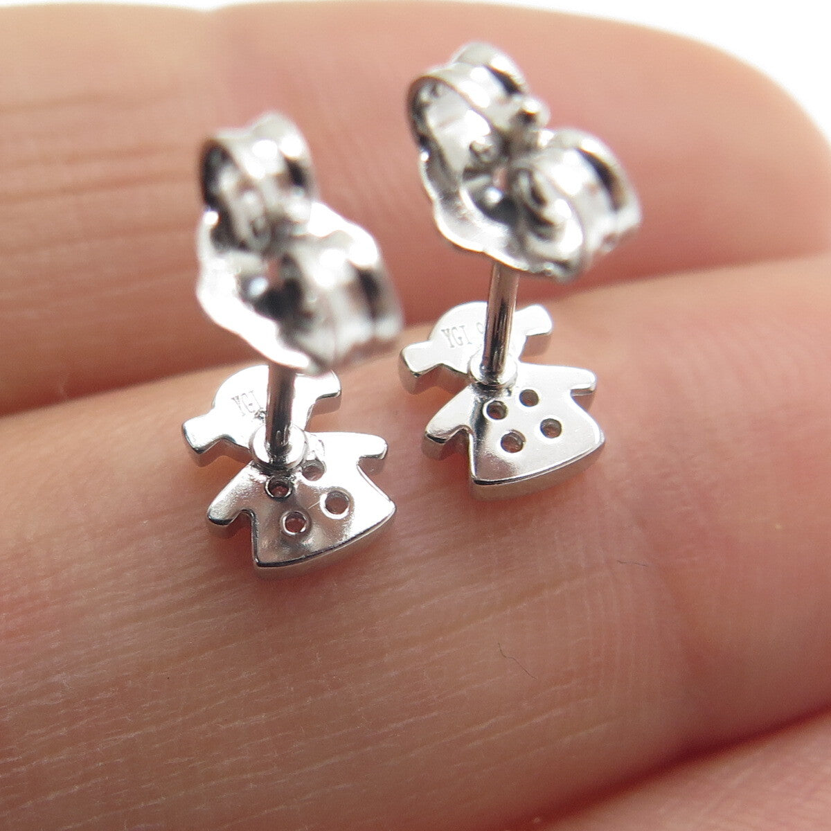 925 Sterling Silver Round-Cut Shaped C Z Little Girl Silhouette Stud Earrings