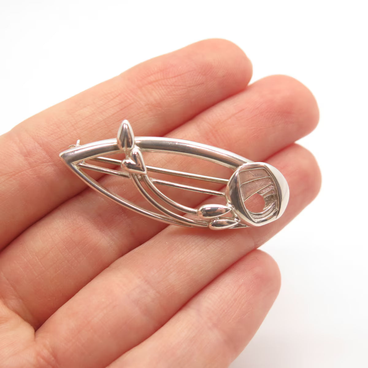 925 Sterling Silver Vintage Modernist Pin Brooch