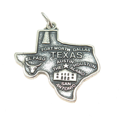 MAISELS INDIAN TRADING Sterling Silver Vintage Texas State Map Oxidized Pendant