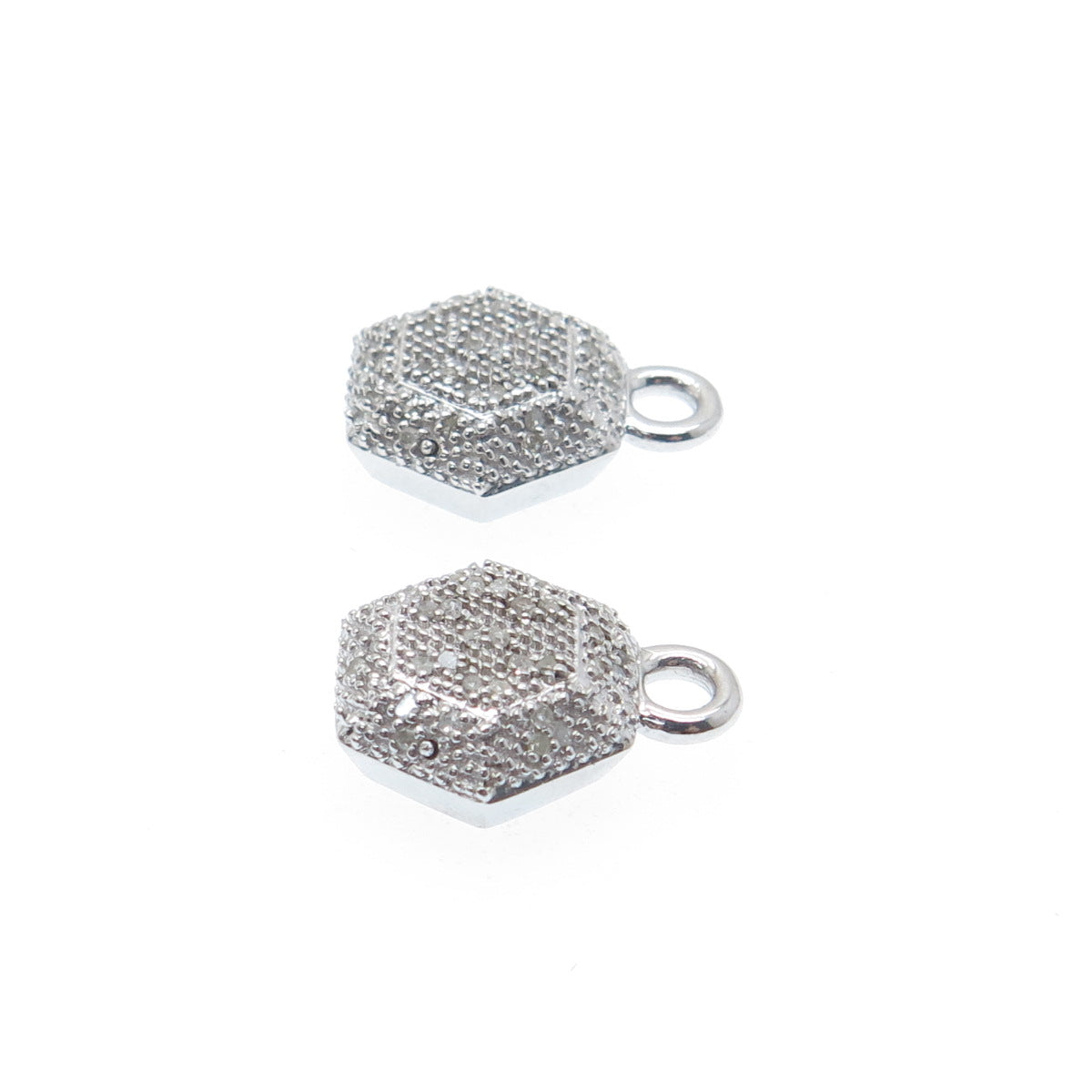 FADI Sterling Silver Real Round-Cut Diamond Hexagon Geometric Jacket Earrings