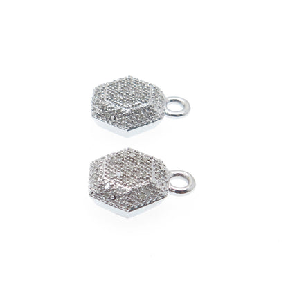 FADI Sterling Silver Real Round-Cut Diamond Hexagon Geometric Jacket Earrings